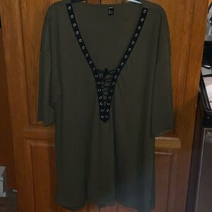 Olive Green Lace-Up Tunic